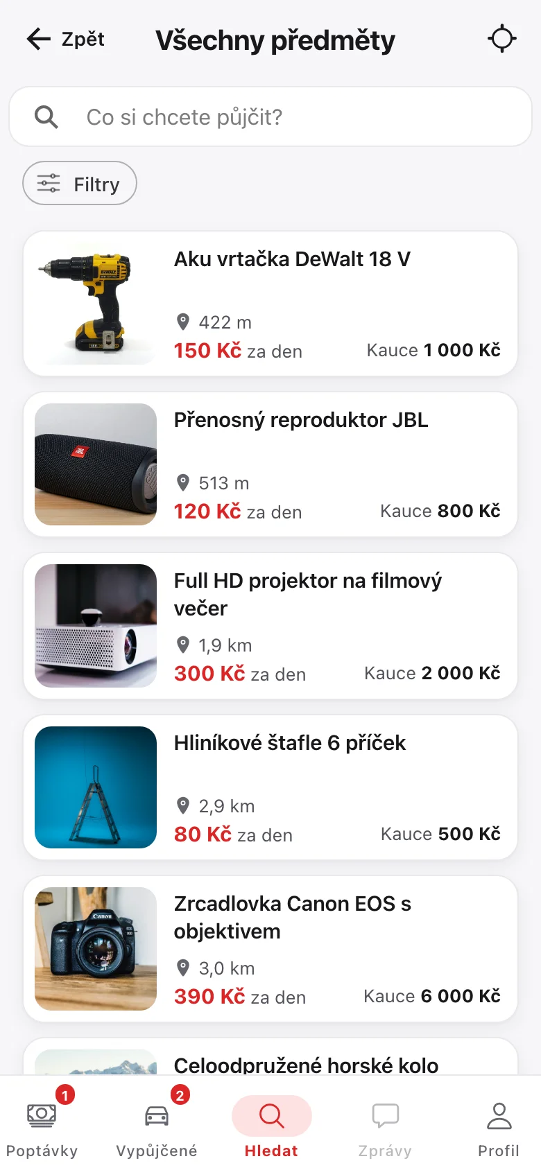 Seznam předmětů v okolí